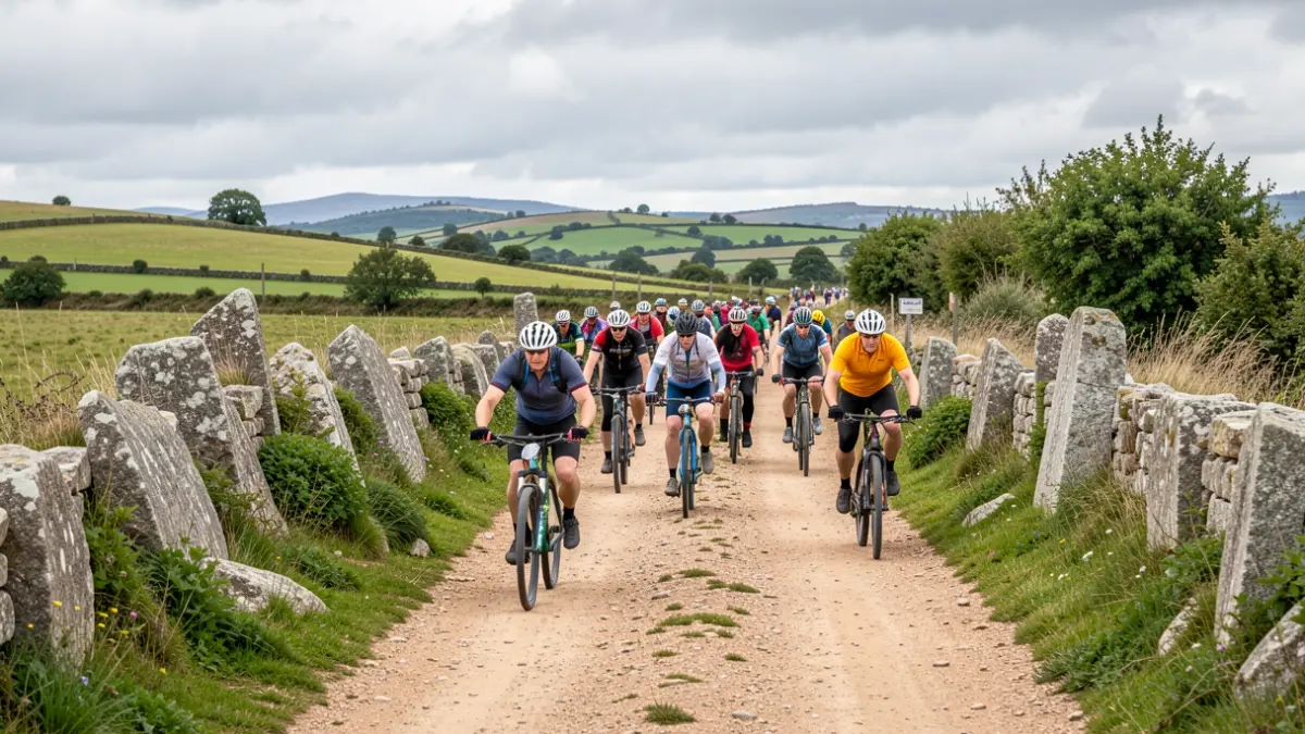 Imagen genérica de ciclistas en un camino rural gallego.