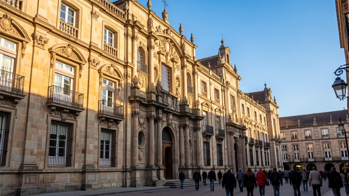Fachada de un edificio histórico de la universidad en Santiago de Compostela.