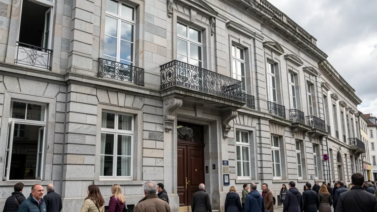 Imagen genérica de un edificio institucional gallego con arquitectura de granito.