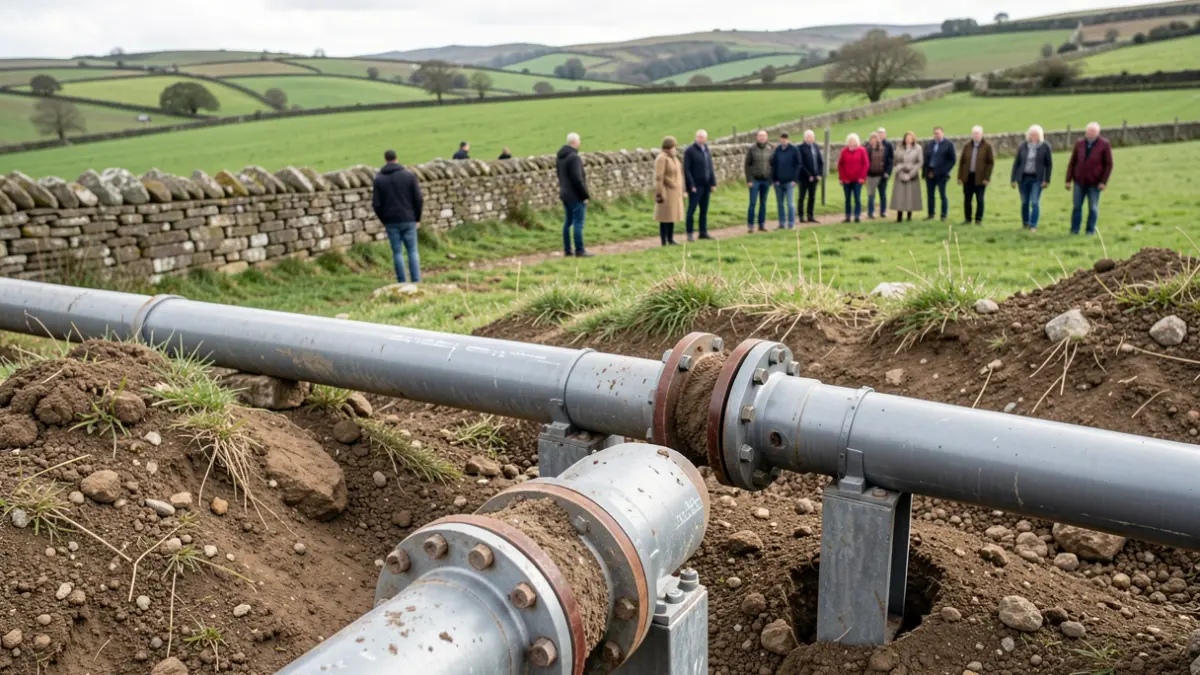 Imagen genérica de obras de canalización de agua en un entorno rural.