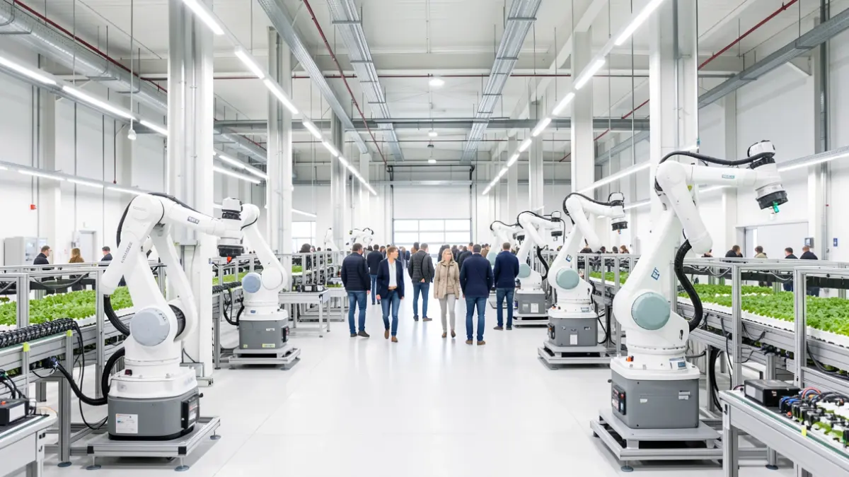 Imaxe dunha planta industrial automatizada con tecnoloxía avanzada.