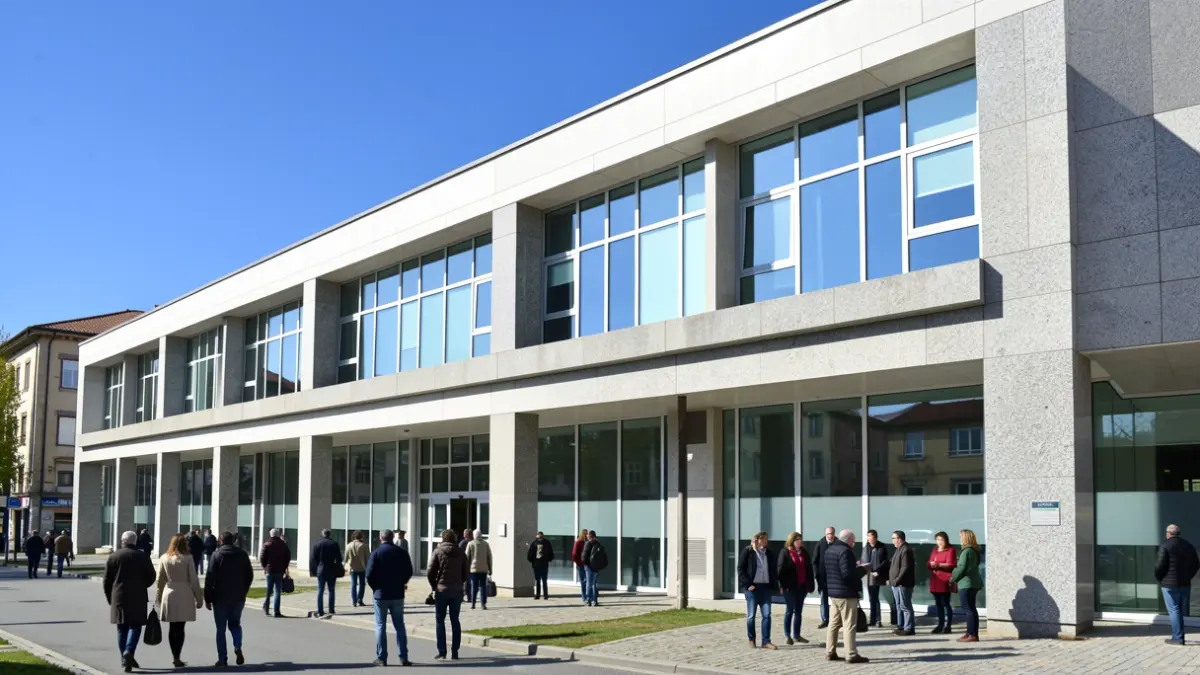 Imagen genérica de un moderno centro de salud gallego con elementos de granito.