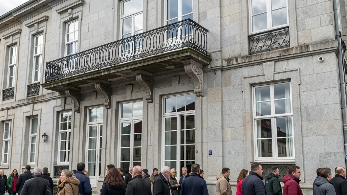 Imagen genérica de un edificio gubernamental gallego de granito.
