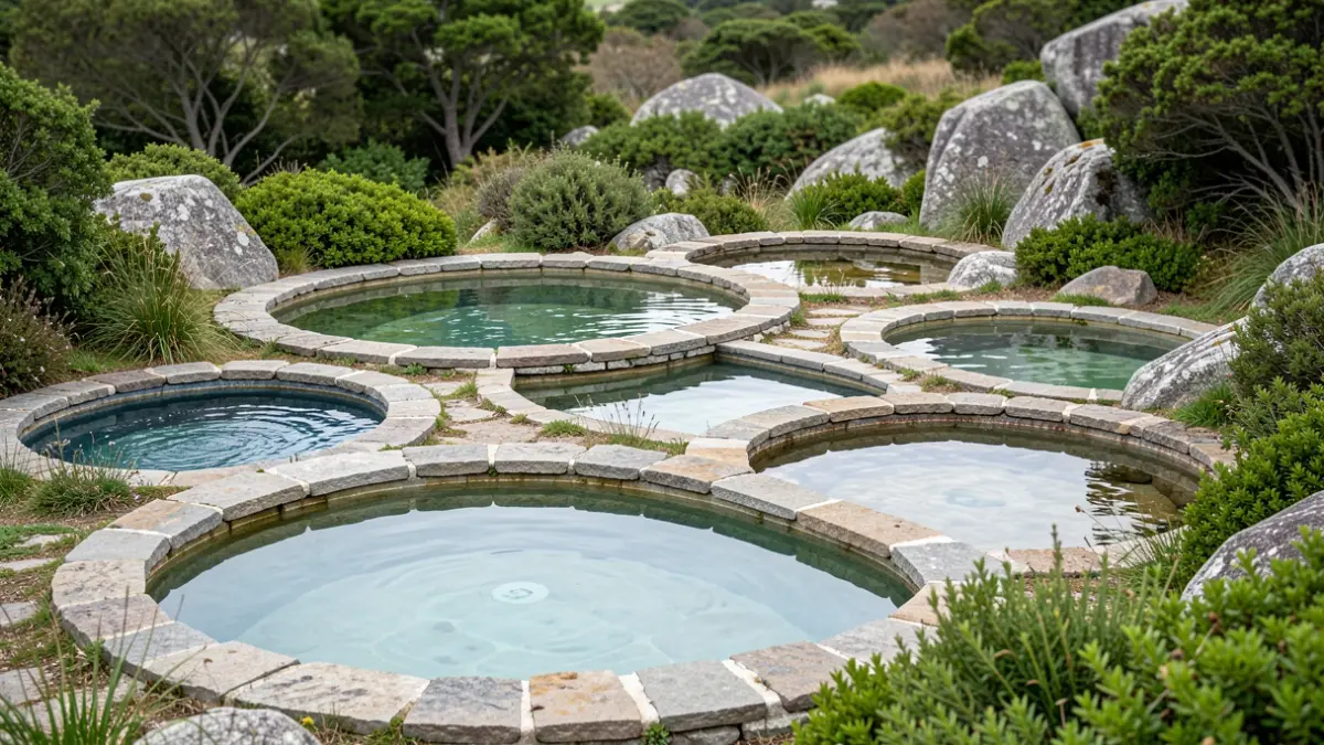 Imagen genérica de cinco pozas naturales de agua cálida rodeadas de vegetación gallega.