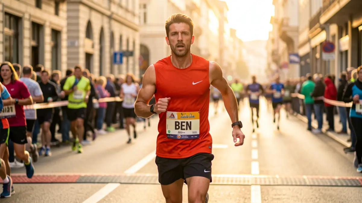 Imagen genérica de un corredor de atletismo cruzando la meta en una carrera urbana.