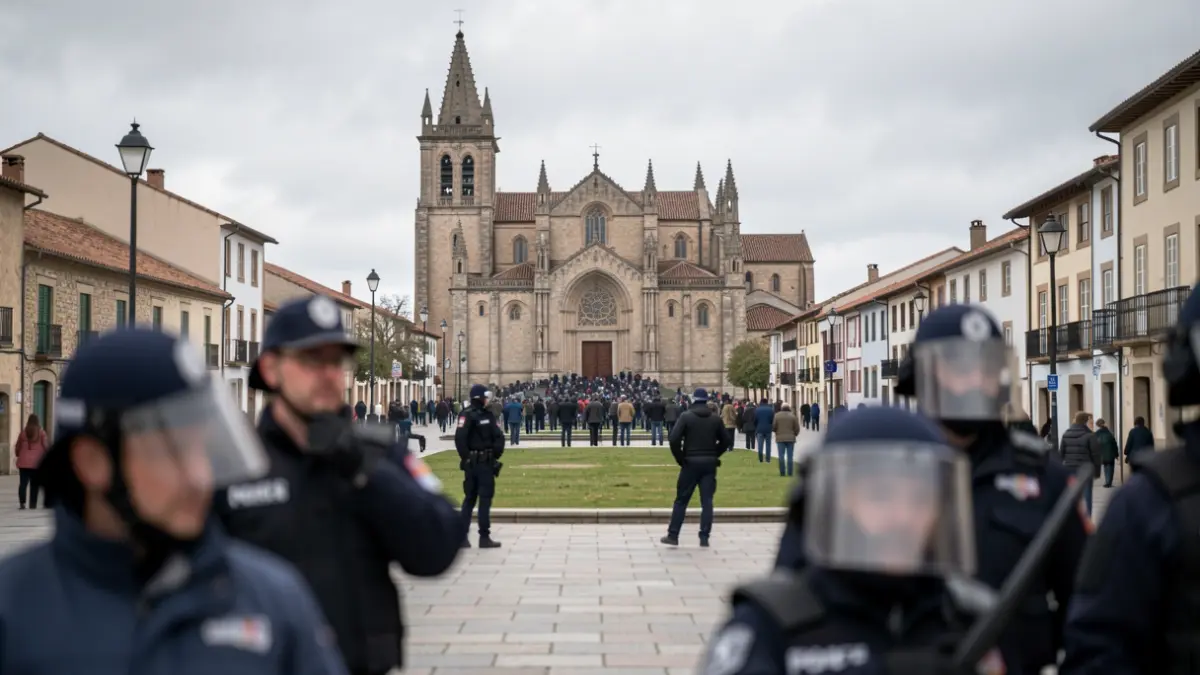 Imagen genérica de agentes antidisturbios vigilando el entorno de la Catedral de Santiago.