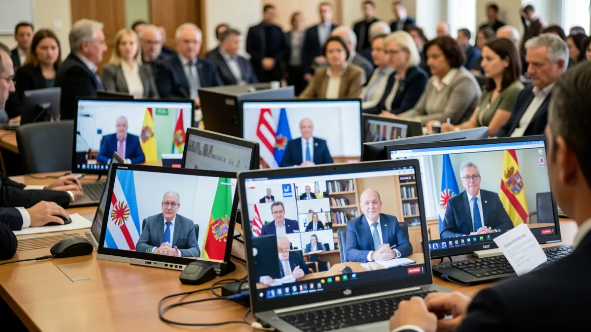 Imaxe xenérica dunha reunión por videoconferencia do Consello Nacional de Protección Civil.