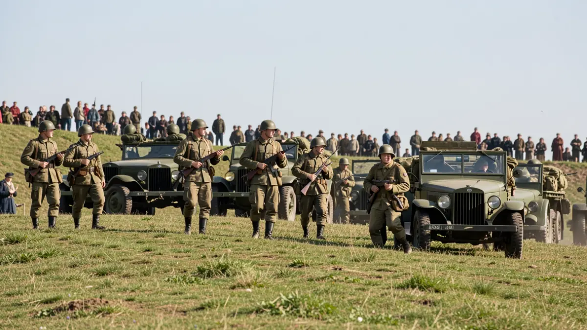 Imaxe dunha recreación histórica da Segunda Guerra Mundial no Monte de San Pedro, A Coruña.