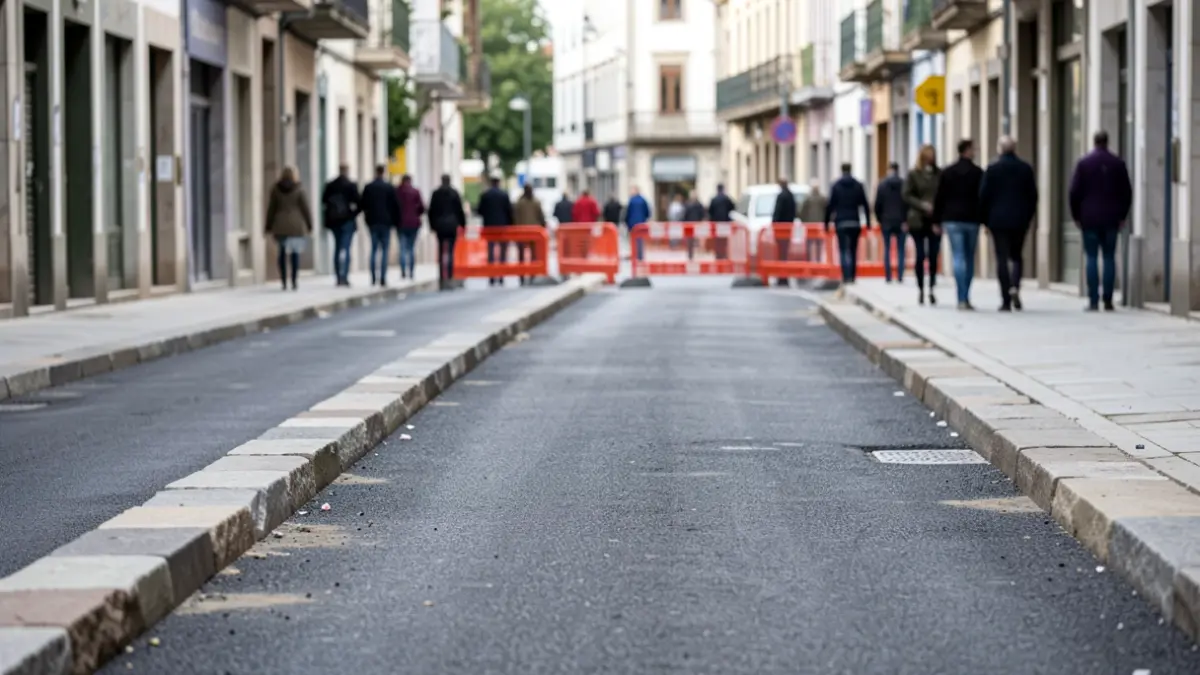 Imaxe xenérica dunha rúa en obras nunha contorna urbana.