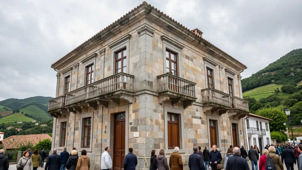 Imagen genérica de un edificio de piedra tradicional gallego con balcones ornamentados.