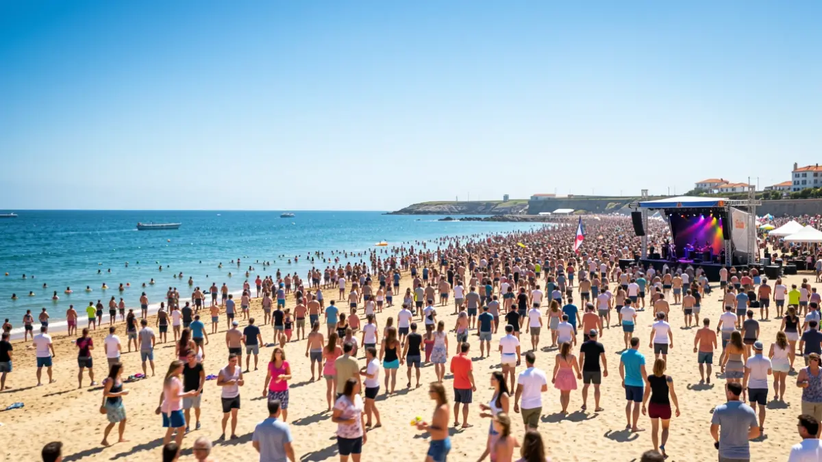 Imagen genérica de una playa concurrida durante un festival de música de verano.