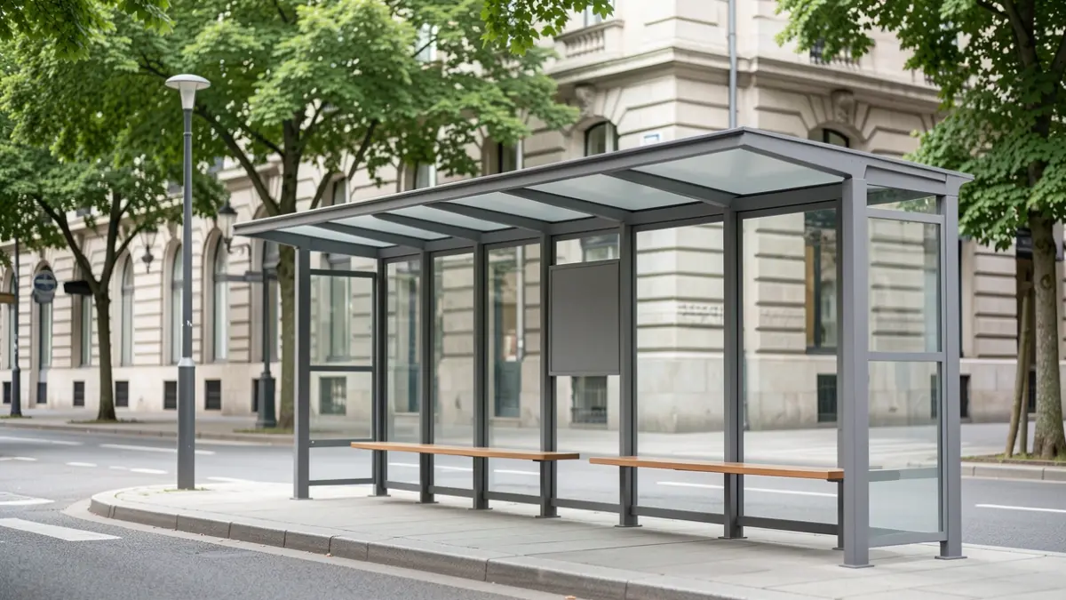 Imagen genérica de marquesinas modernas de paradas de autobús con diseño minimalista.