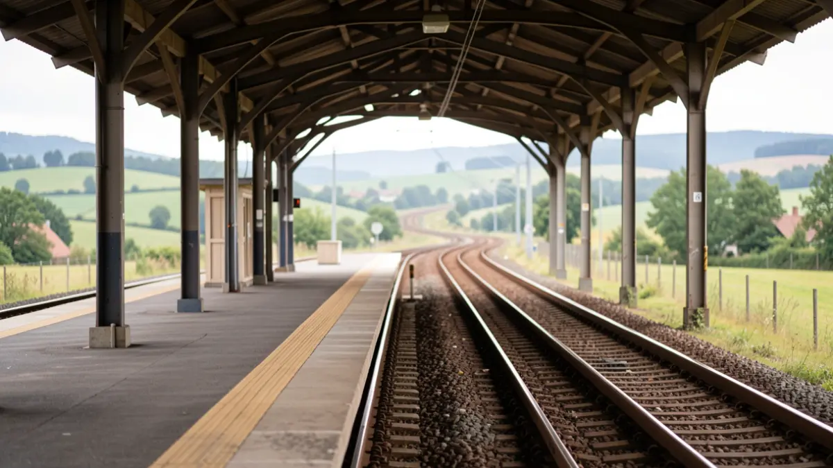 Imagen genérica de una estación de tren vacía con vías que se pierden a lo lejos.