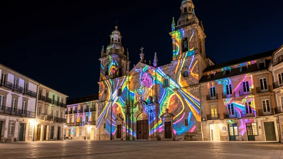 Imagen genérica de videomapping en la Praza do Obradoiro de Santiago de Compostela.
