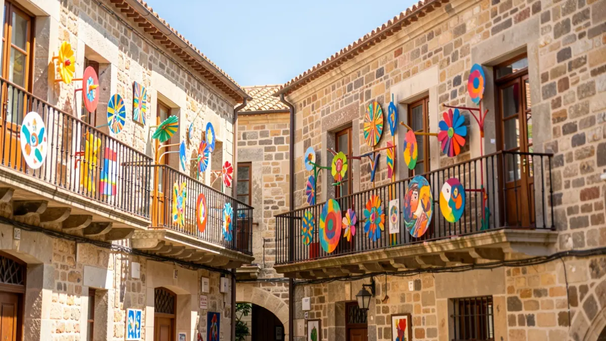 Imagen genérica de arte contemporáneo en las fachadas de piedra de edificios medievales en Betanzos.