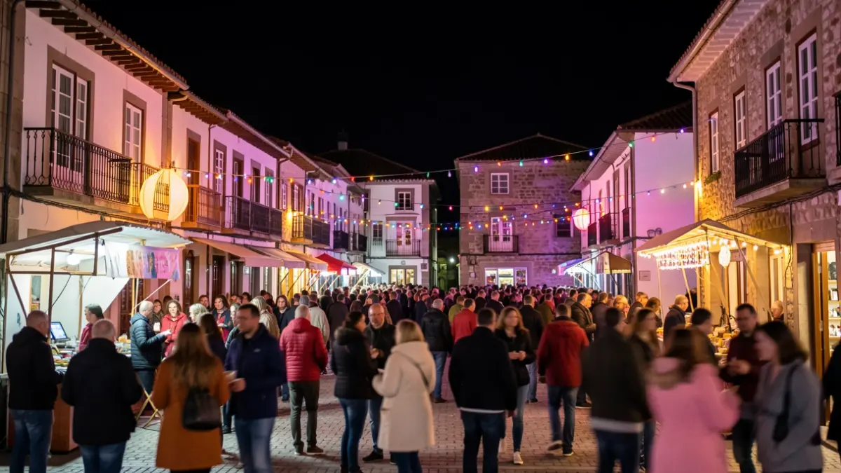 Imagen genérica de fiestas patronales en Betanzos con gente y luces.