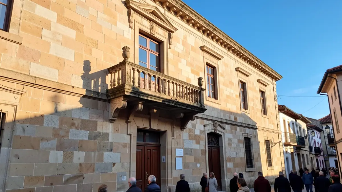 Fachada do edificio do Concello de Betanzos nunha tarde soleada.