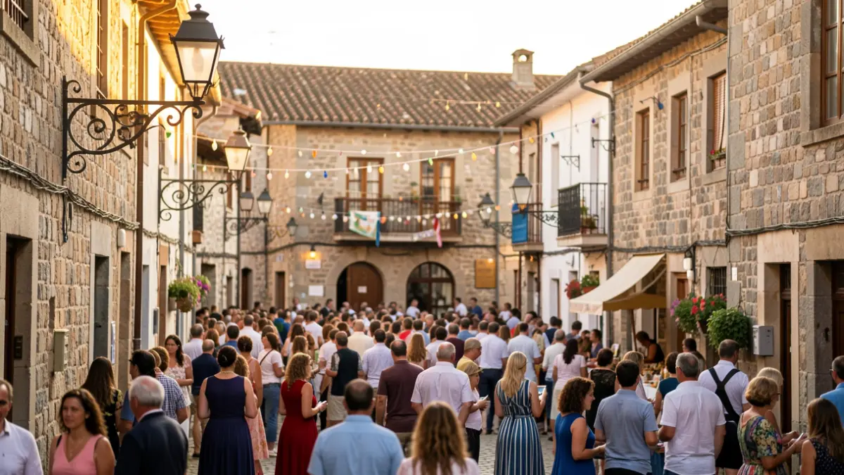 Imagen de una plaza tradicional gallega durante una celebración estival.