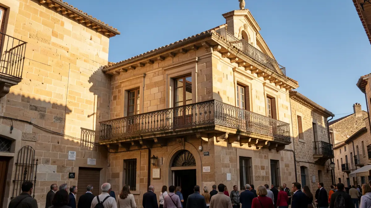 Fachada de la casa consistorial de Bóveda en una jornada soleada.