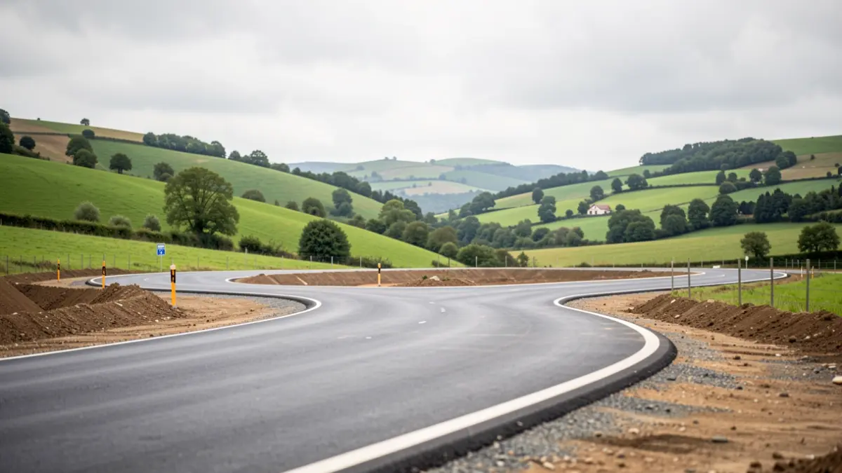 Imaxe xenérica dunha estrada en obras nunha contorna rural.
