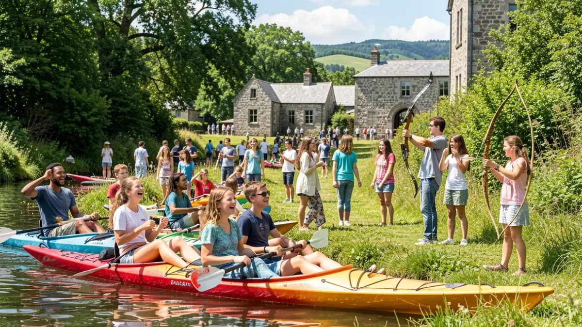 Niños y niñas disfrutando de actividades al aire libre en los campamentos de verano de la Xunta en Lugo.