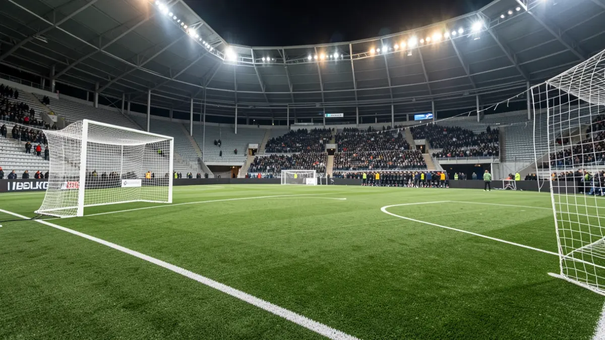 Imagen genérica de un campo de fútbol de césped artificial con porterías y gradas.