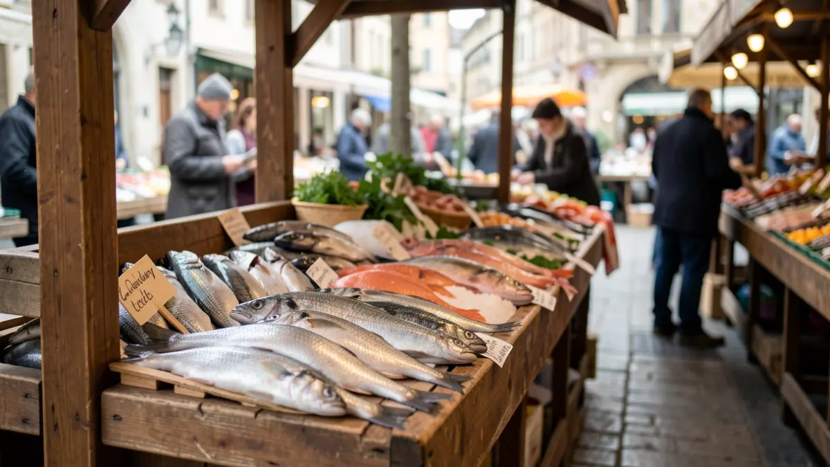Imagen genérica de productos del mar en un mercado.