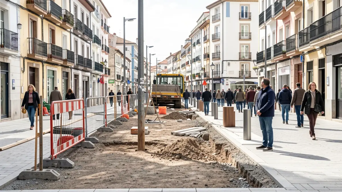 Imaxe xenérica de obras de renovación urbana na rúa Casimiro Gómez, Pontevedra.