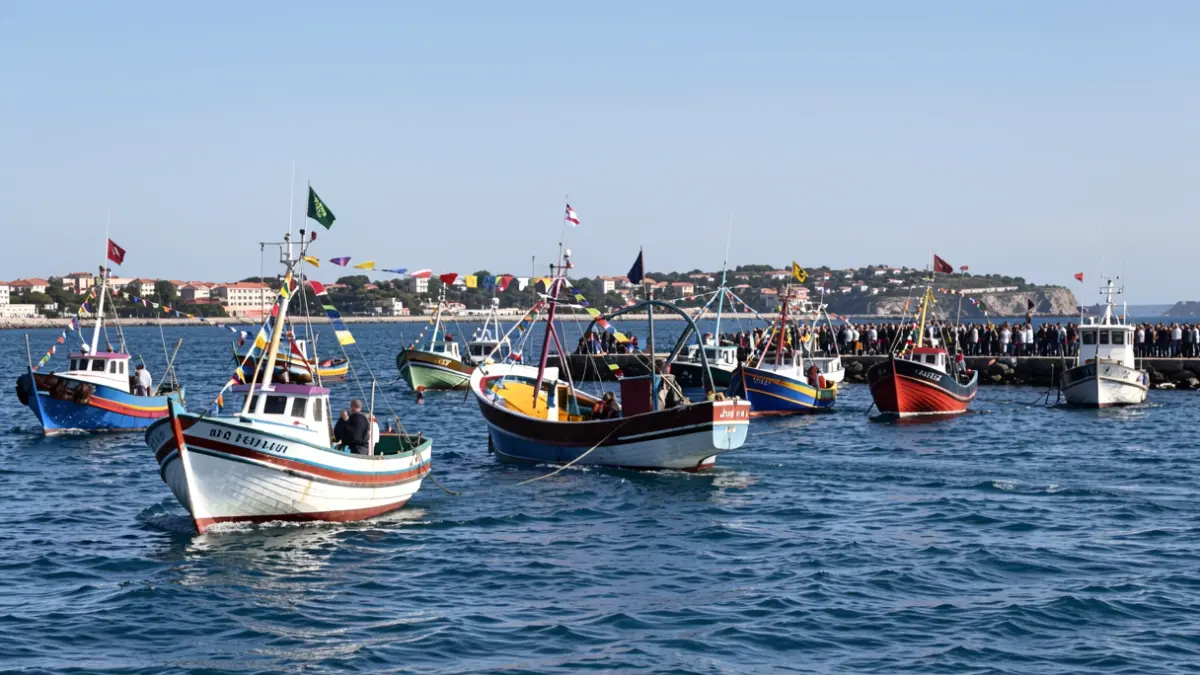 Procesión marítima de embarcaciones engalanadas en honor a la Virgen del Carmen.
