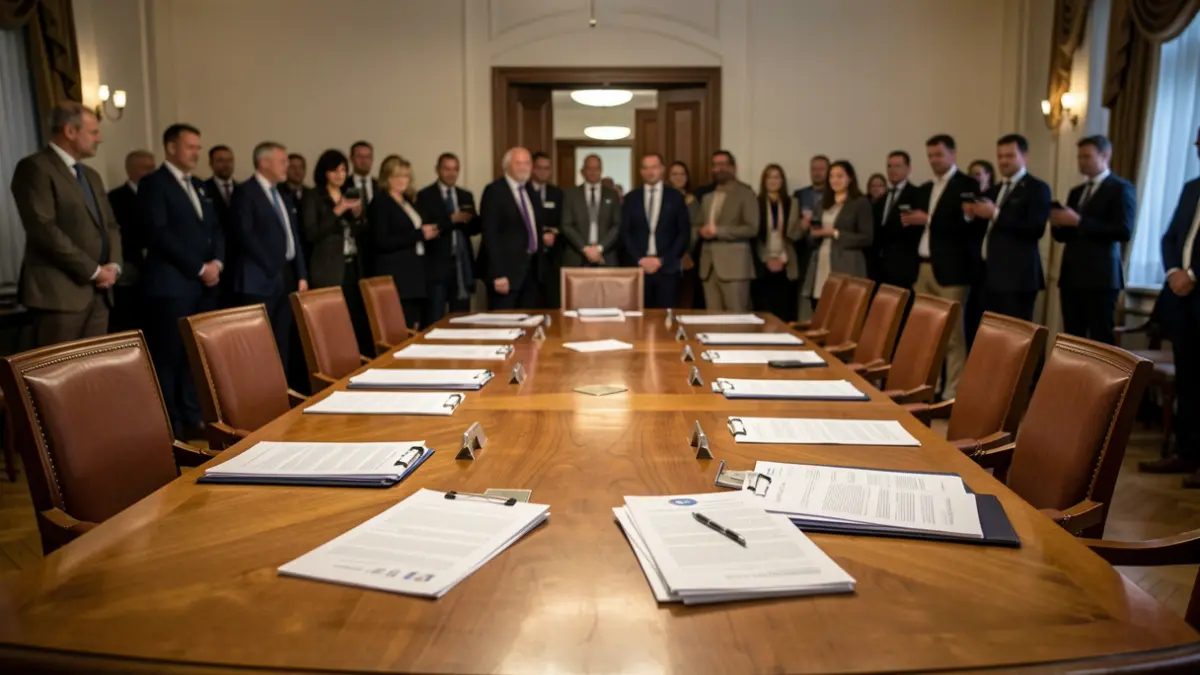 Imagen genérica de una sala de reuniones con mesa y documentos.
