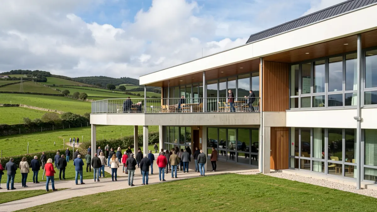 Imaxe xenérica dun centro social moderno con terraza en Galicia.