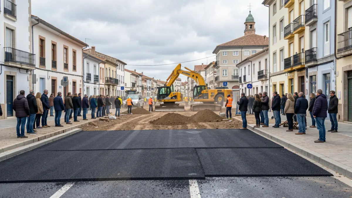 Imagen genérica de obras de asfaltado en la calle Cobián Roffignac de Pontevedra.