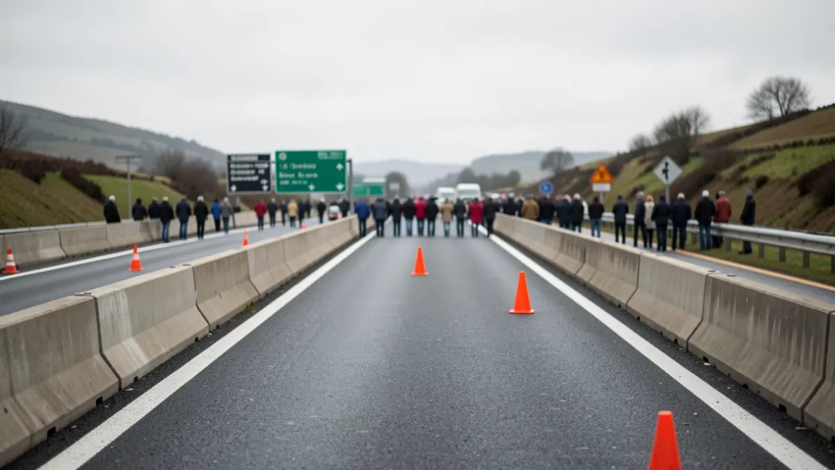 Imaxe xenérica dunha autovía con sinalización de obras.