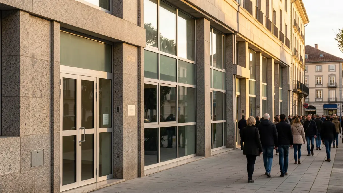Imaxe xenérica dun edificio industrial galego con ventás de aluminio.