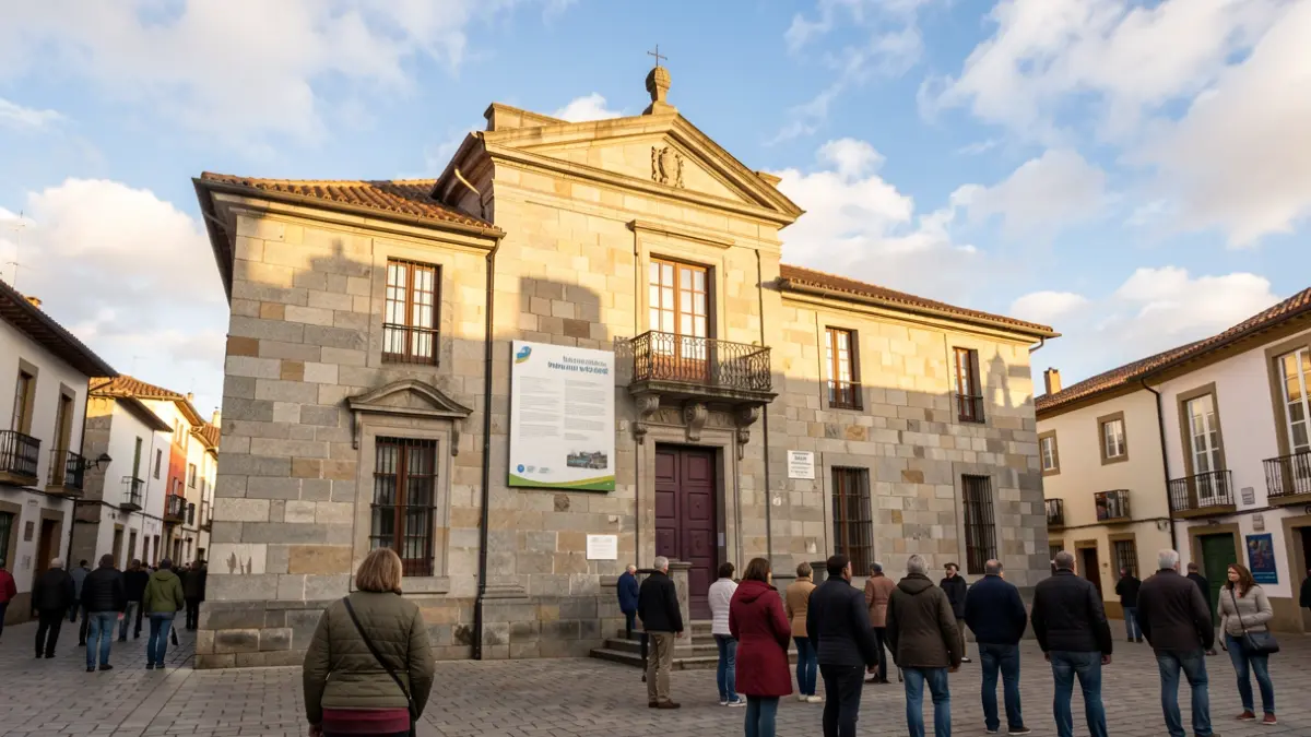 Imaxe dun panel informativo na fachada dun concello galego.
