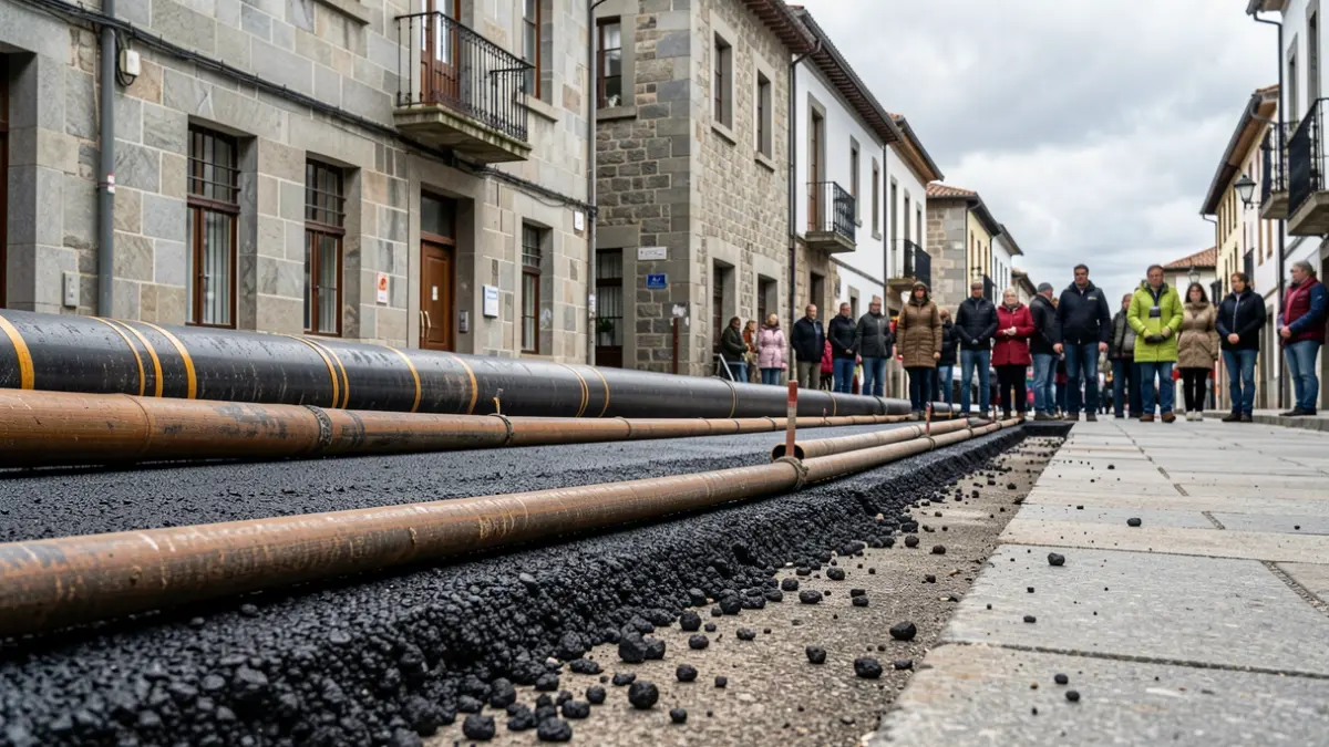 Imagen genérica de obras de renovación de suministro y saneamiento en una calle de Galicia.