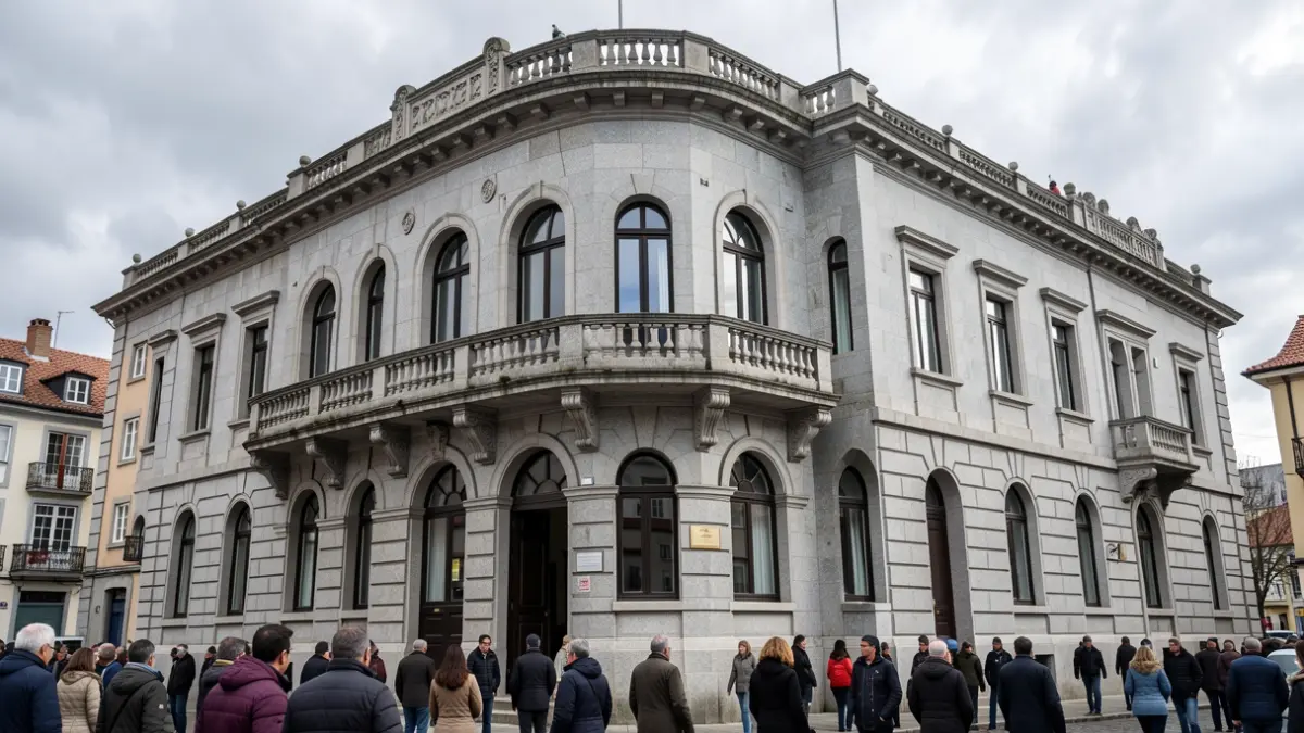 Imaxe xenérica dun edificio institucional de granito en Galicia.