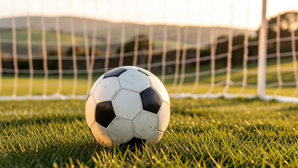 Imagen genérica de un balón de fútbol sobre hierba con una red borrosa al fondo.