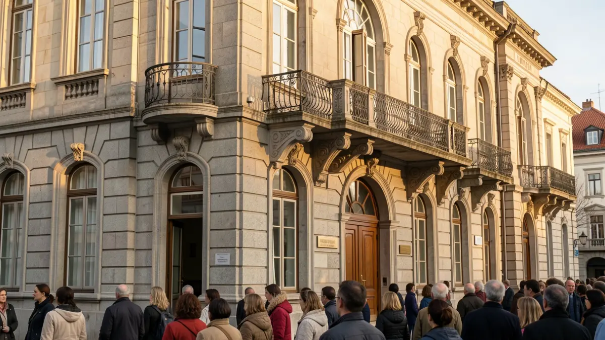 Imaxe xenérica dun edificio institucional de granito en Galicia.