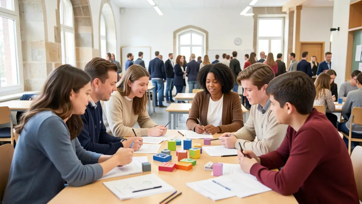 Imaxe xenérica de estudantes traballando nun proxecto cooperativo nunha aula.