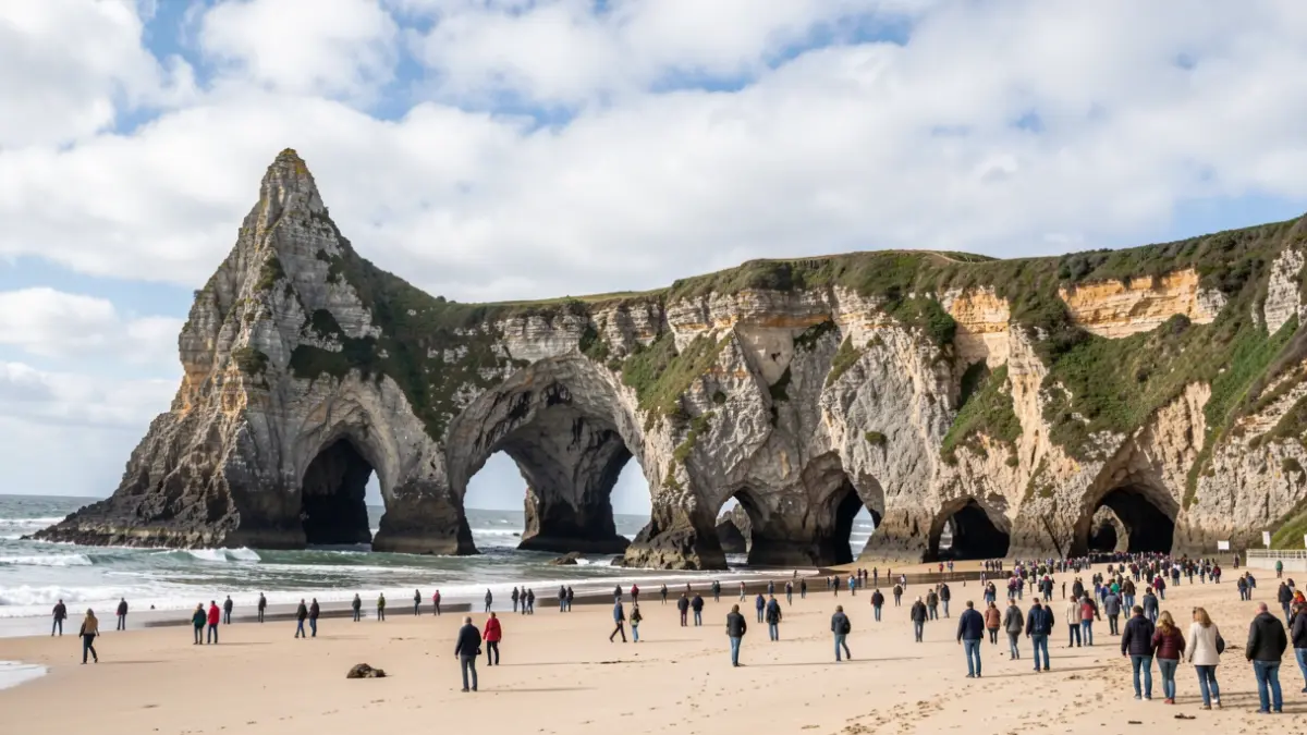 Imagen genérica de la playa de As Catedrais en Ribadeo, Galicia, con arcos de piedra.