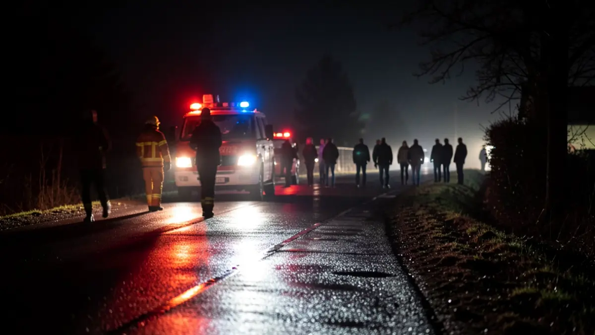 Imagen genérica de luces de emergencia en una carretera durante la noche.
