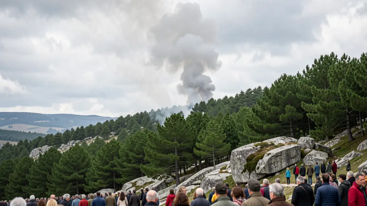Imaxe xenérica de fume dun incendio forestal nun monte galego.