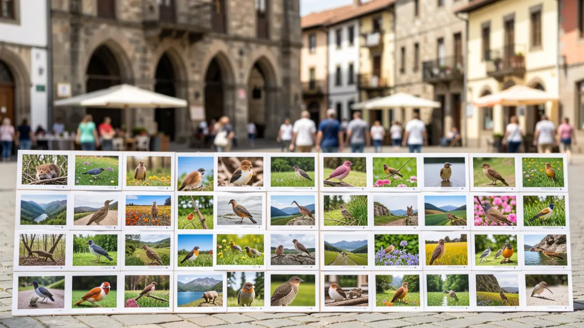Imagen de una exposición de fotografías humorísticas de la naturaleza en la calle.