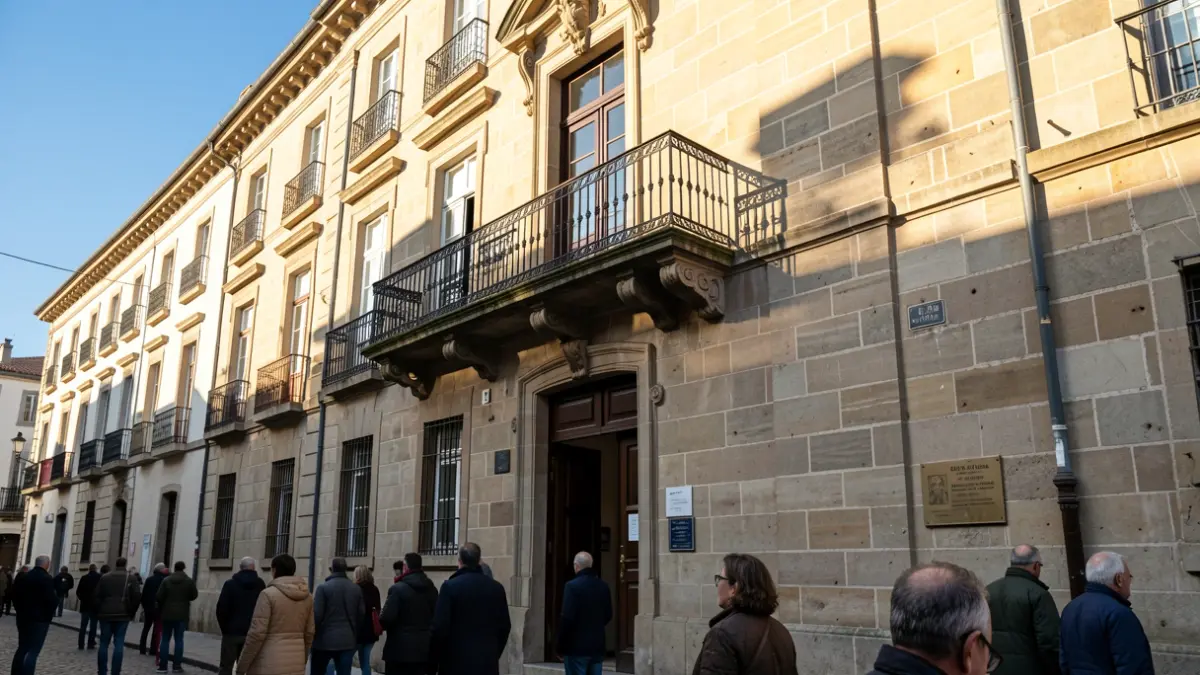 Imaxe xenérica dun concello de pedra con balcón ornamentado.