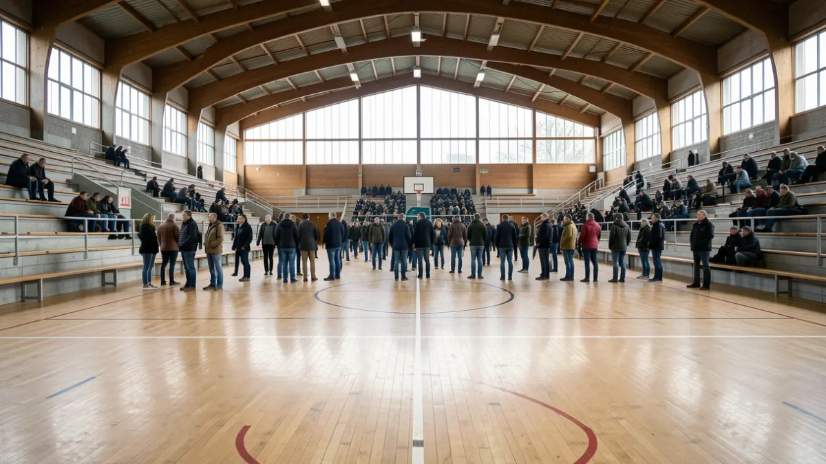 Imaxe xenérica dun pavillón deportivo municipal baleiro en Galicia.