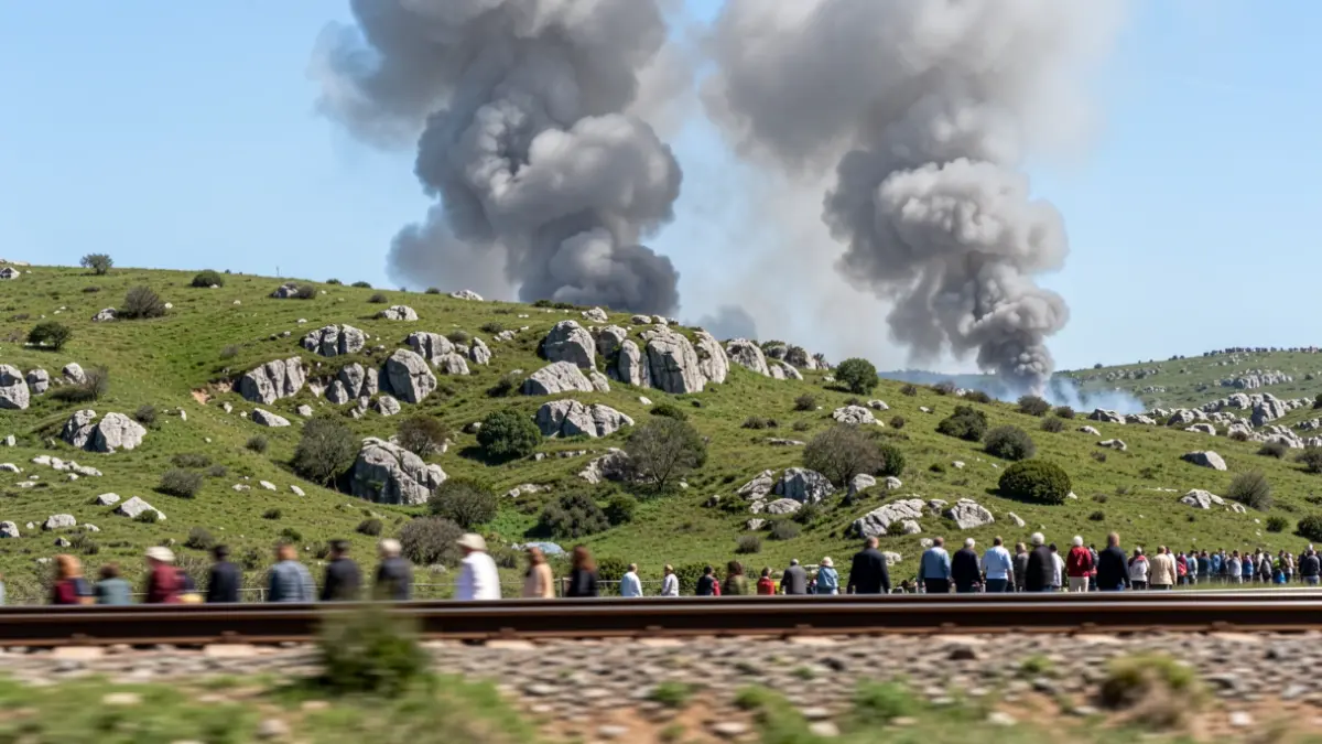 Imaxe xenérica de columnas de fume gris sobre unha ladeira galega