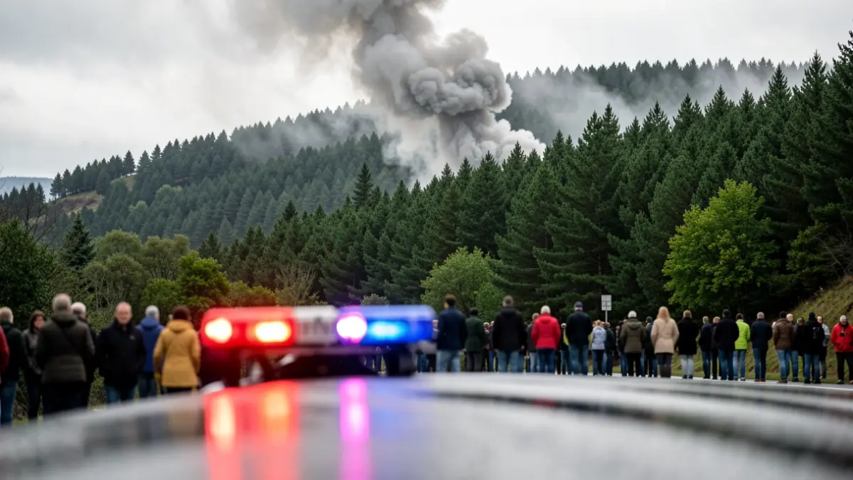 Imagen genérica de humo de un incendio forestal en Galicia con luces de emergencia.