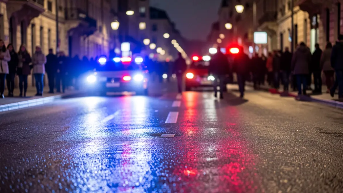 Imaxe xenérica de luces de emerxencia policiais reflectidas no asfalto.