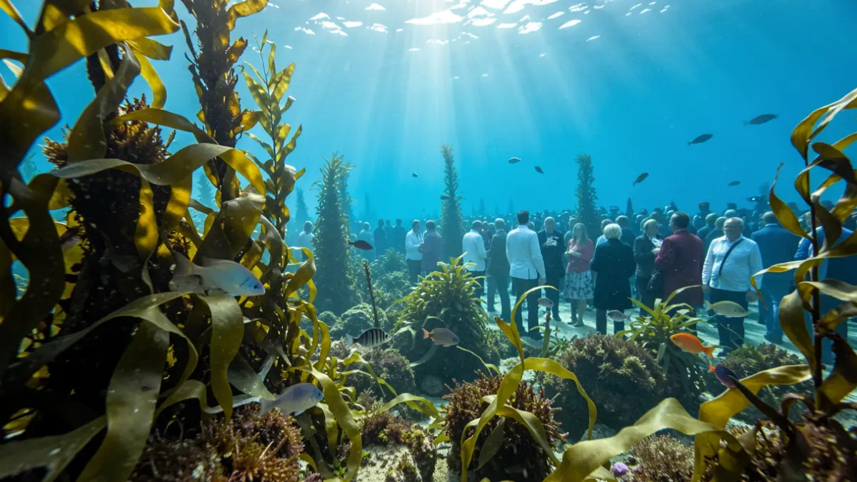 Imaxe xenérica de bosques submarinos de kelp con vida mariña.